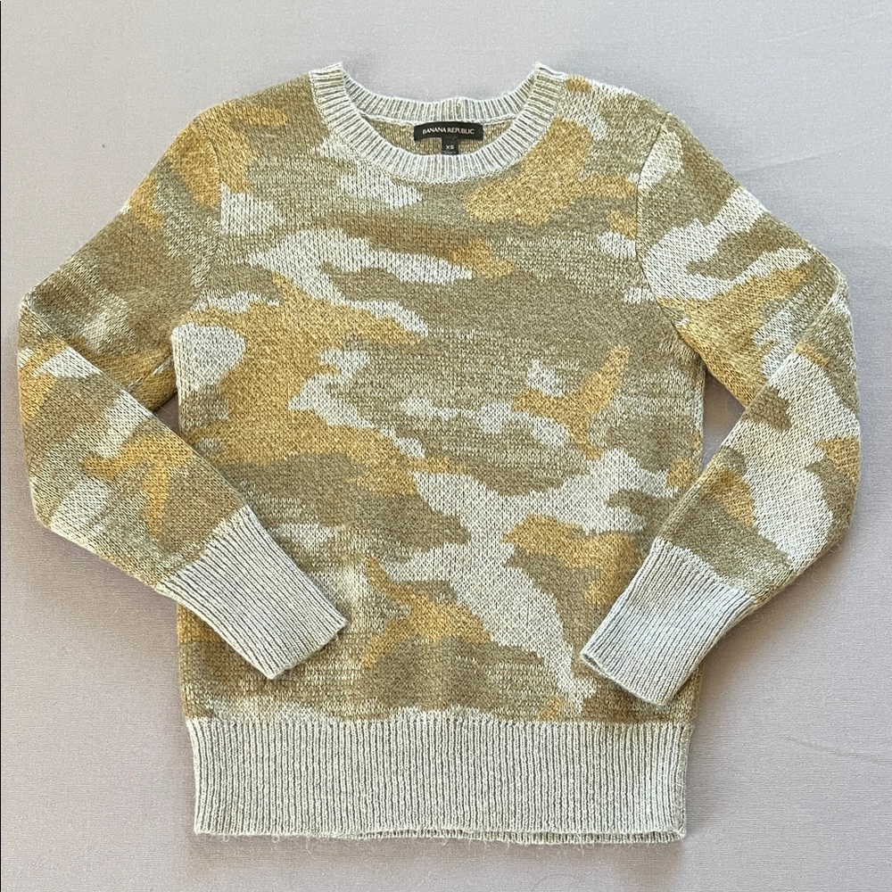Banana Republic Camouflage Crewneck Sweater Wool/Cotton Chunky SzXS